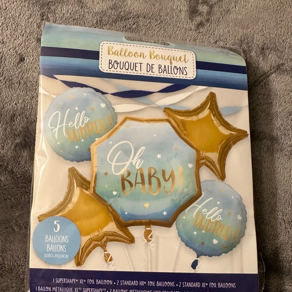 Baby Shower Boy Balloons Gender Reveal Blue Gold Birthday 2 Packs Foil Latex